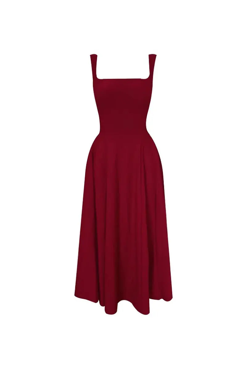 slim fit dress slacks Square Neck White Graduation Dress Xs / Brick Red / 93% Polyester 7% Spandex