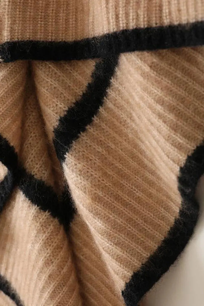 Fibflx Women's Striped Chunky Half-Zip Cashmere Turtleneck Sweater