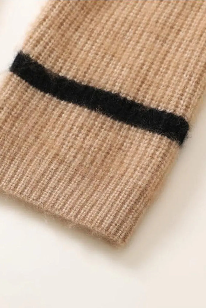 Fibflx Women's Striped Chunky Half-Zip Cashmere Turtleneck Sweater