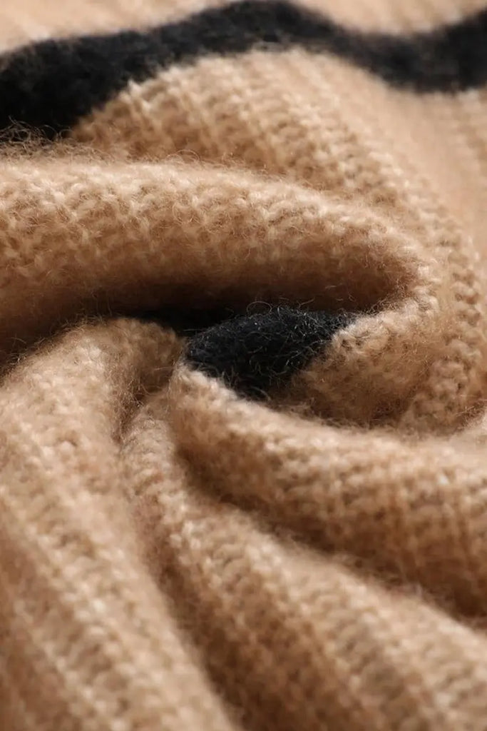 Fibflx Women's Striped Chunky Half-Zip Cashmere Turtleneck Sweater