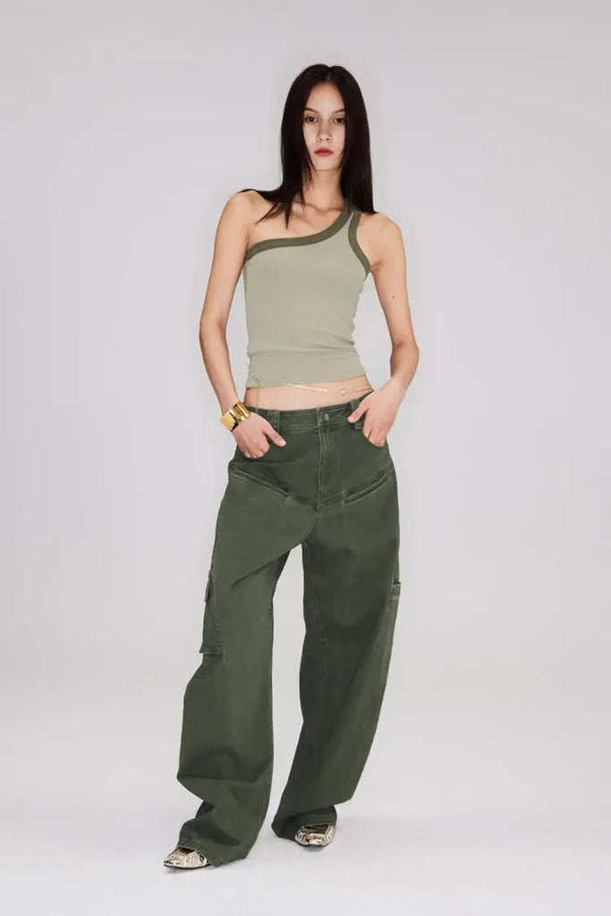 Fibflx Women's Structured Baggy Green Cargo Pants