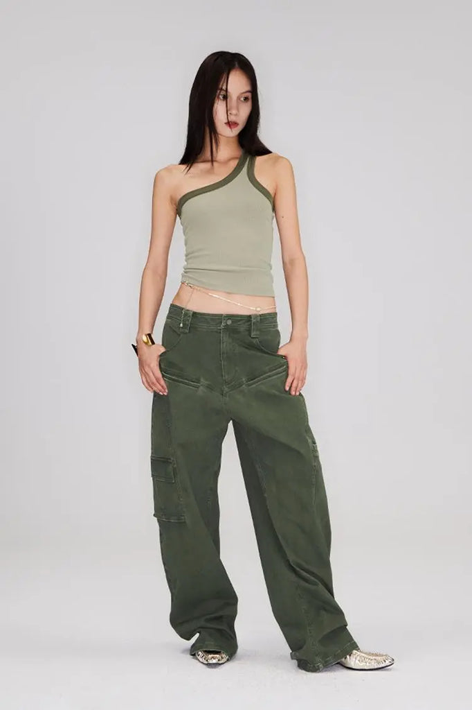 Fibflx Women's Structured Baggy Green Cargo Pants