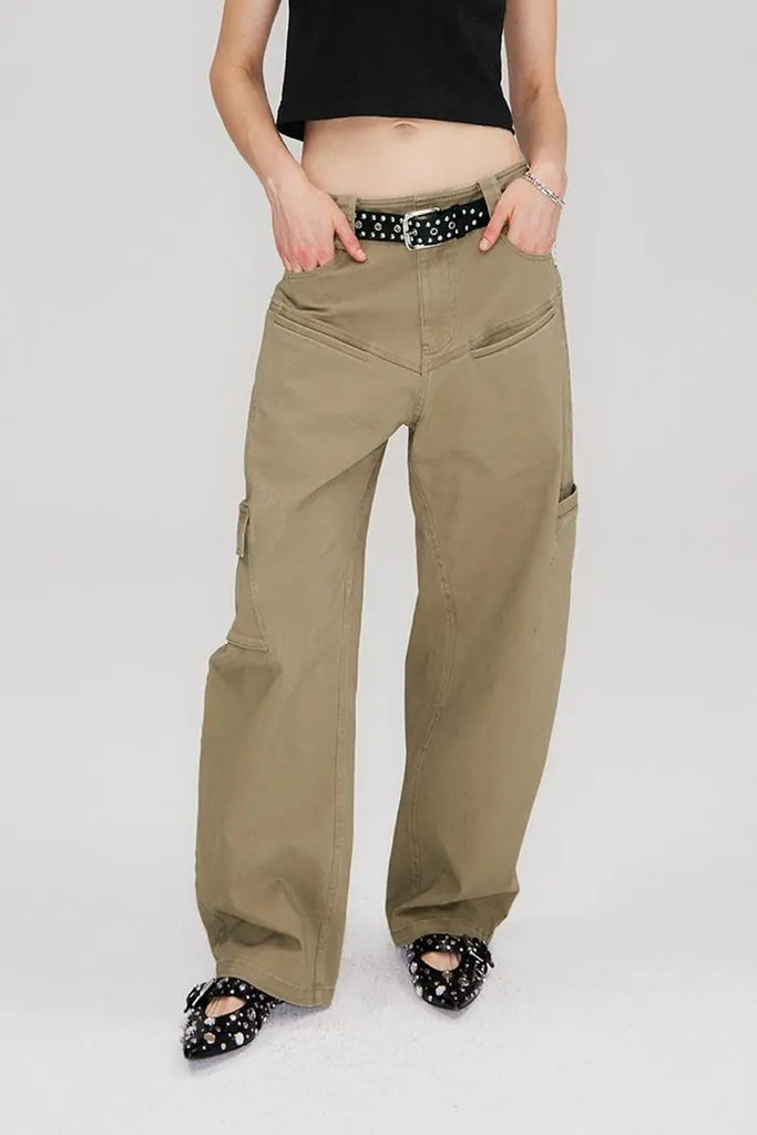 Fibflx Women's Structured Baggy Green Cargo Pants