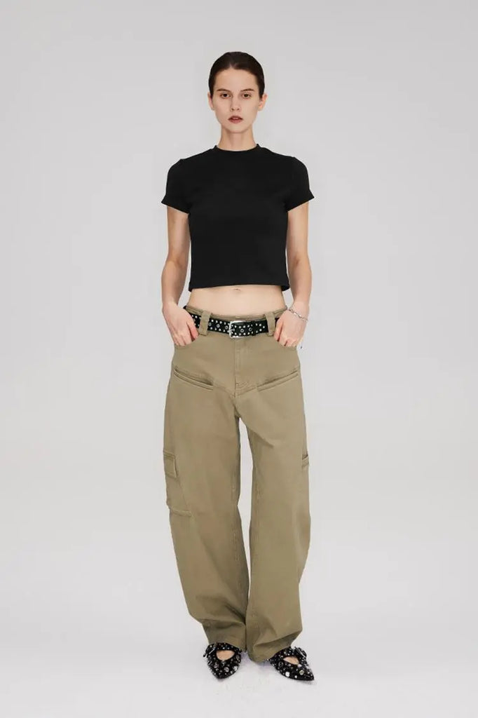 Fibflx Women's Structured Baggy Green Cargo Pants