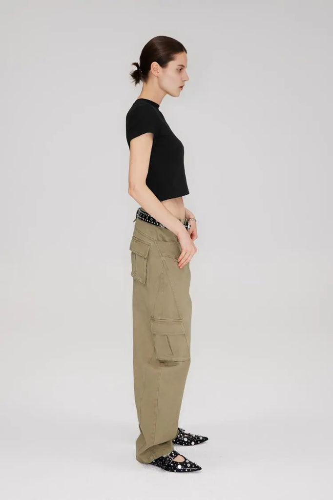 Fibflx Women's Structured Baggy Green Cargo Pants