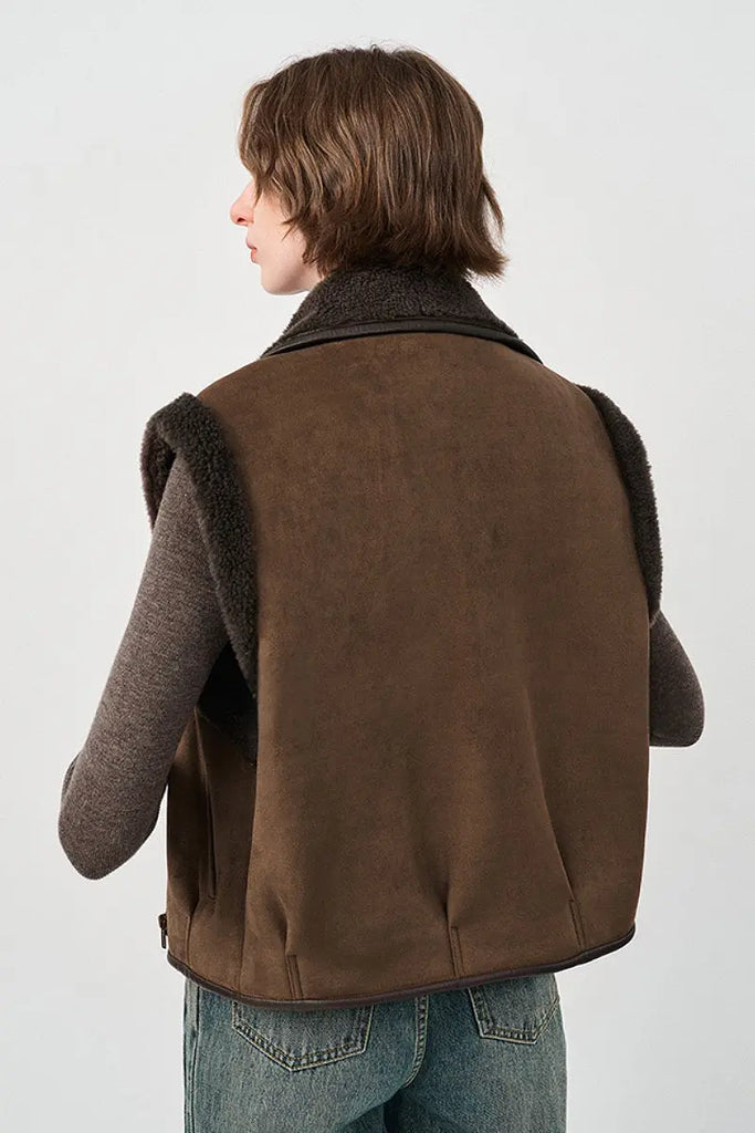 Fibflx Women's Faux Suede & Genuine Shearling Aviator Vest