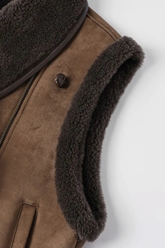 Fibflx Women's Faux Suede & Genuine Shearling Aviator Vest