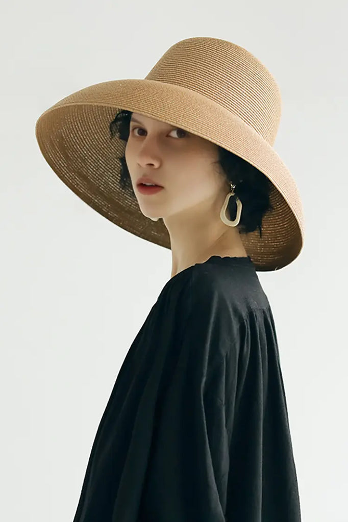 Fibflx Women's Summer Packable Wide-Brim Straw Cloche Hat