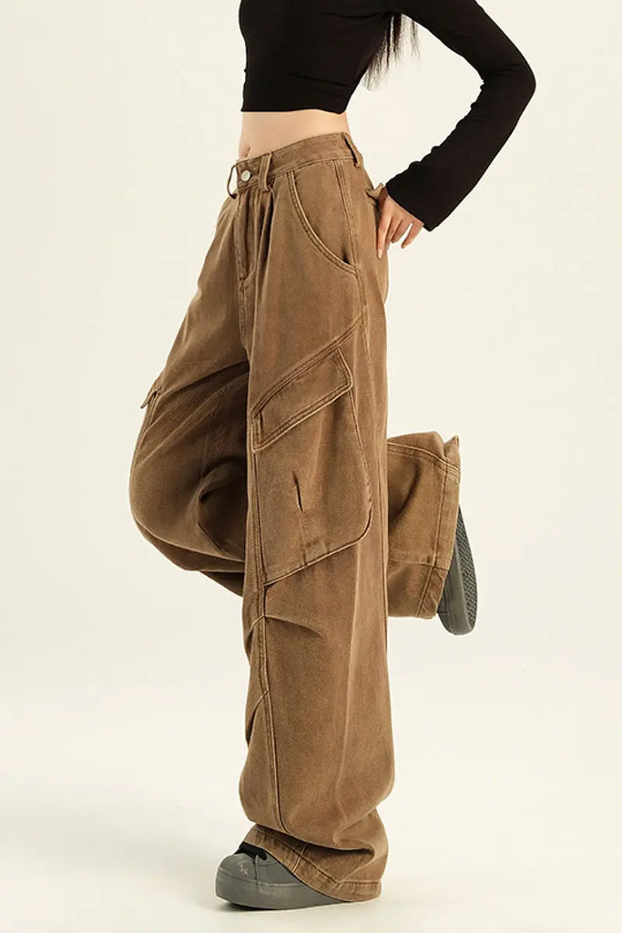 Fibflx Women's Supper Baggy Wide-Leg Low-Rise Cargo Pants