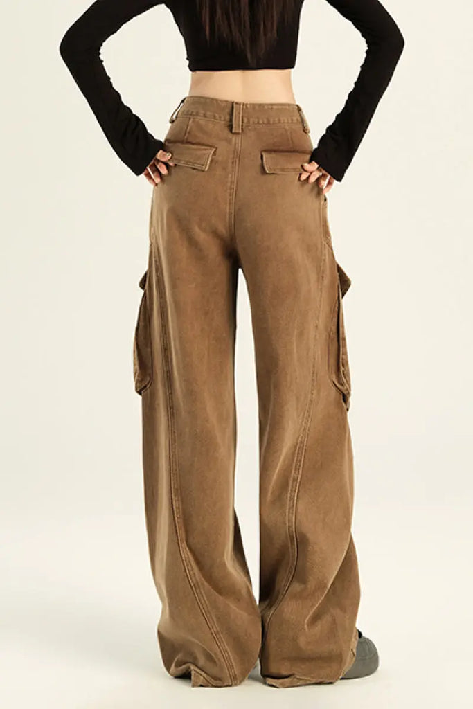 Fibflx Women's Supper Baggy Wide-Leg Low-Rise Cargo Pants