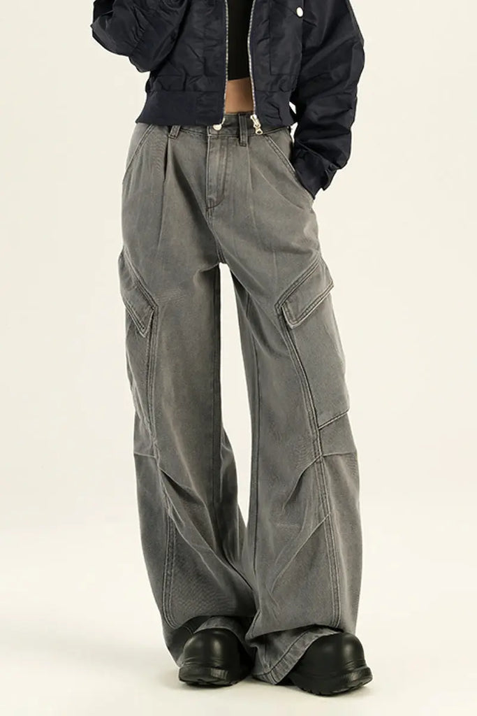 Fibflx Women's Supper Baggy Wide-Leg Low-Rise Cargo Pants