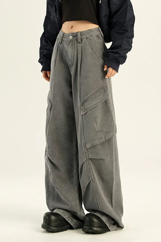Fibflx Women's Supper Baggy Wide-Leg Low-Rise Cargo Pants