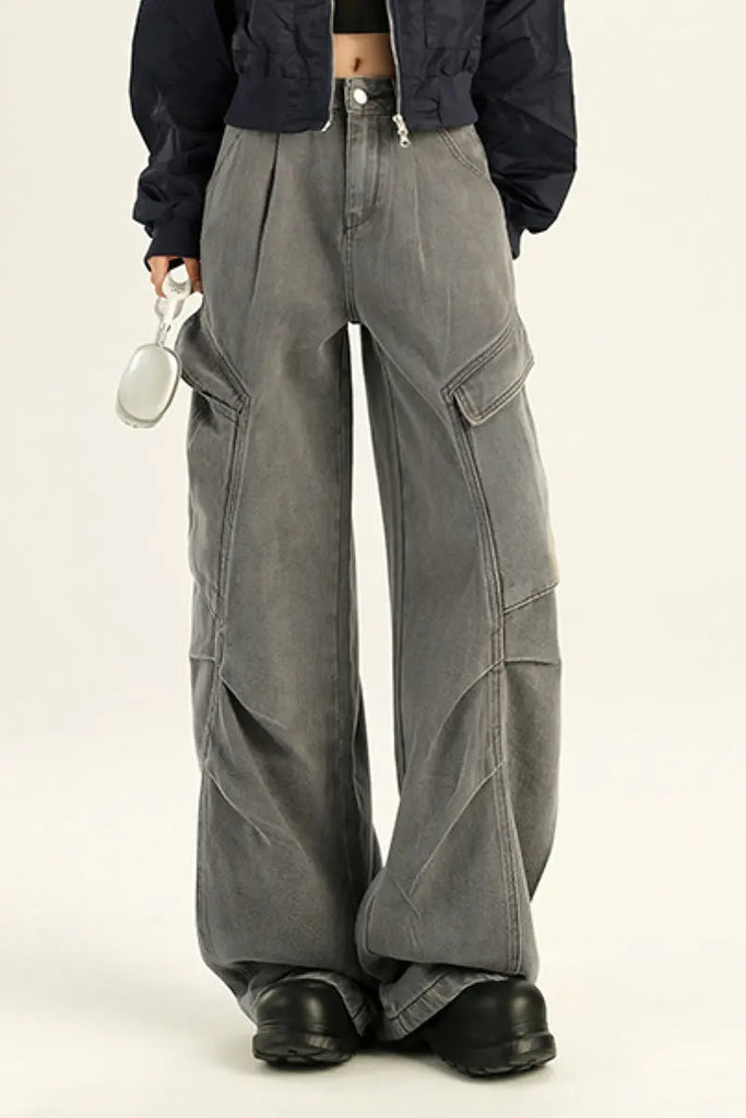 Fibflx Women's Supper Baggy Wide-Leg Low-Rise Cargo Pants