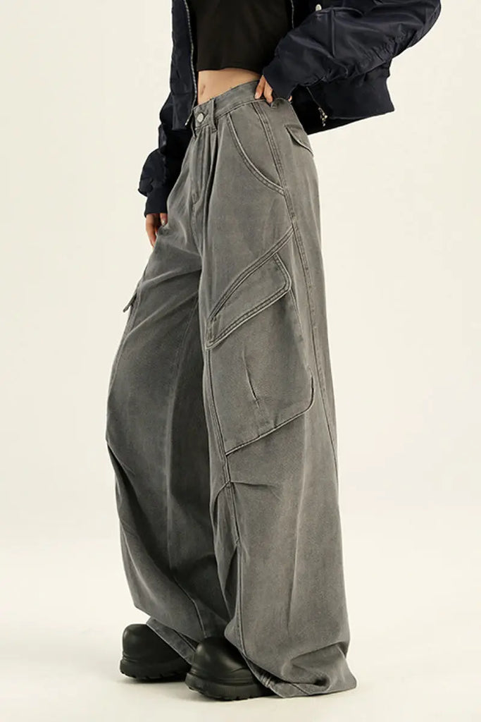 Fibflx Women's Supper Baggy Wide-Leg Low-Rise Cargo Pants