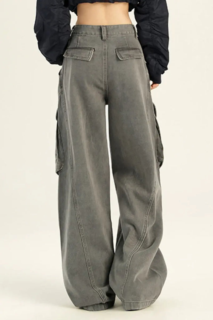 Fibflx Women's Supper Baggy Wide-Leg Low-Rise Cargo Pants