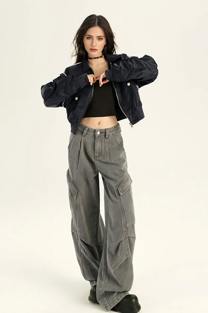 Fibflx Women's Supper Baggy Wide-Leg Low-Rise Cargo Pants