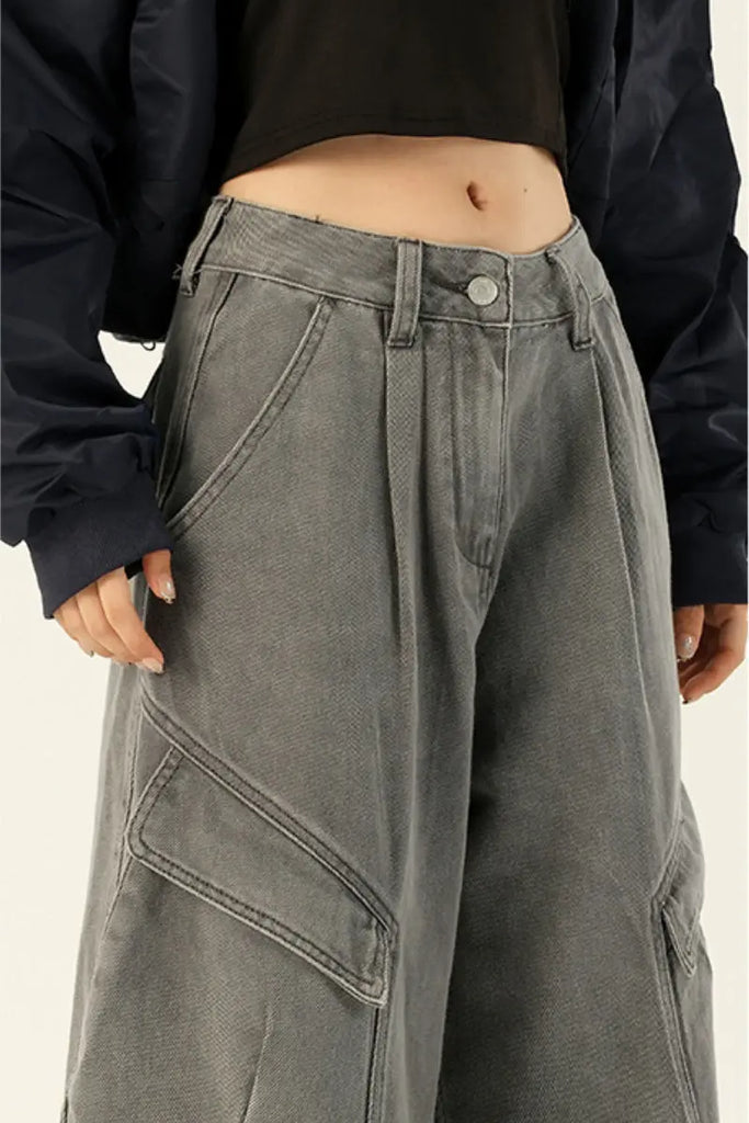 Fibflx Women's Supper Baggy Wide-Leg Low-Rise Cargo Pants