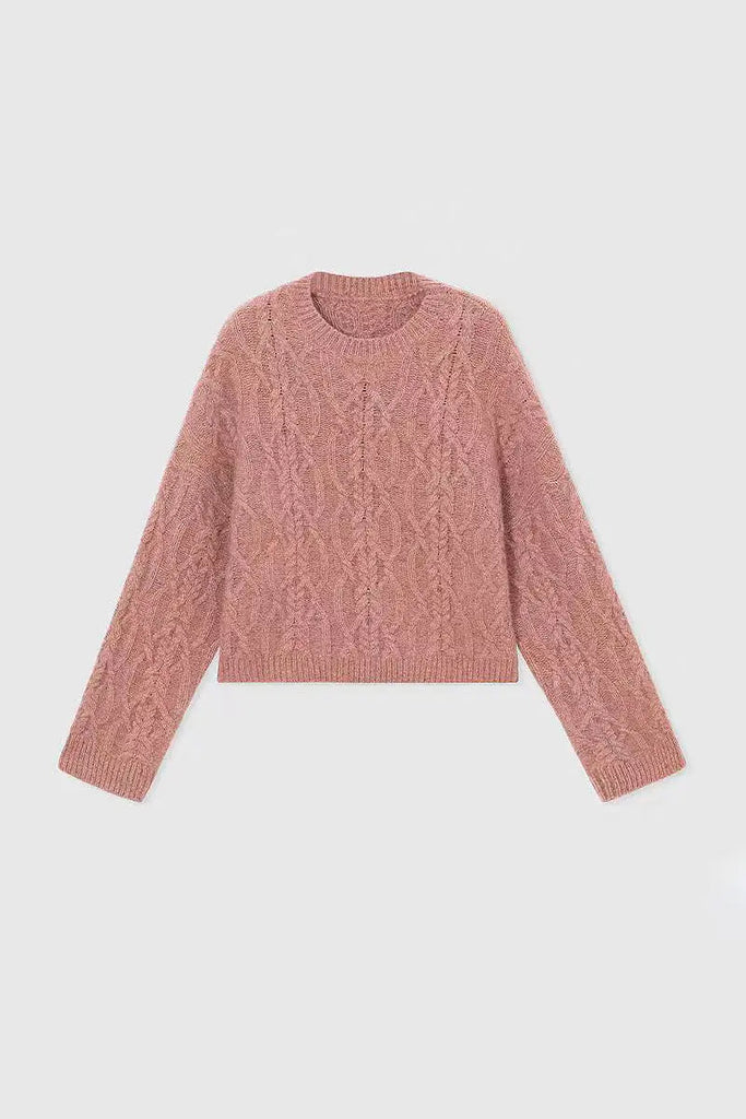 Fibflx Women's Super Chunky Cashmere Cable Knit Crewneck Sweater