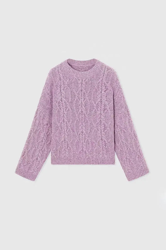 Fibflx Women's Super Chunky Cashmere Cable Knit Crewneck Sweater