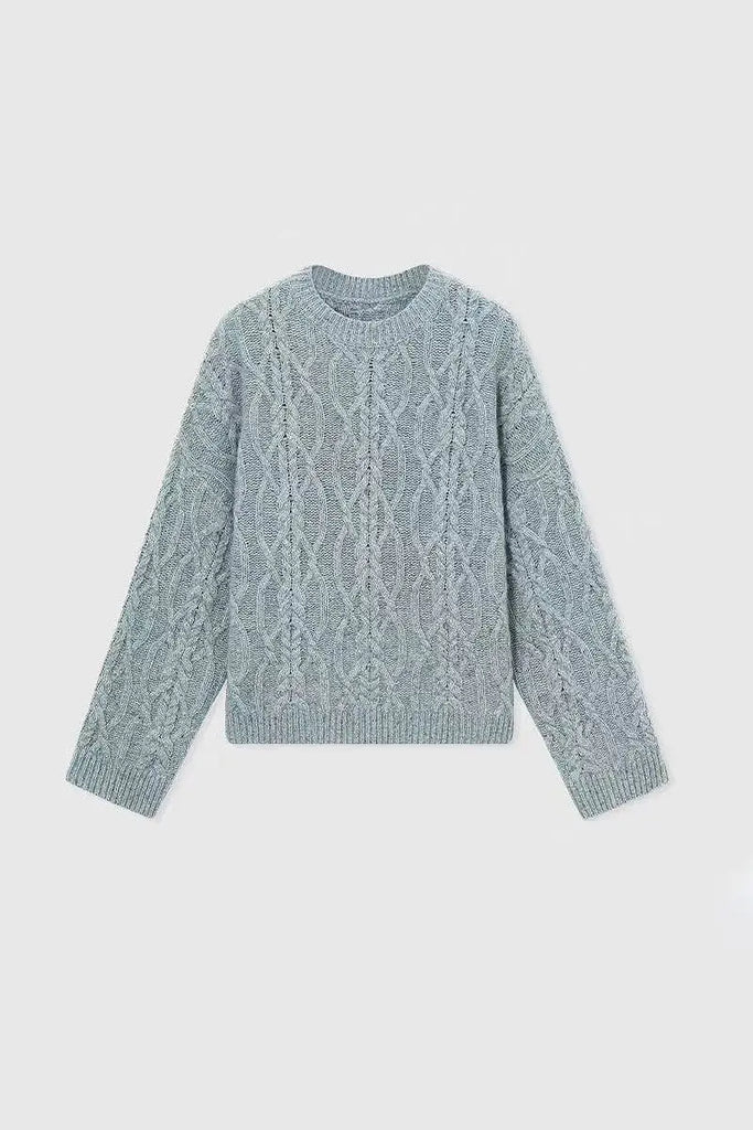 Fibflx Women's Super Chunky Cashmere Cable Knit Crewneck Sweater