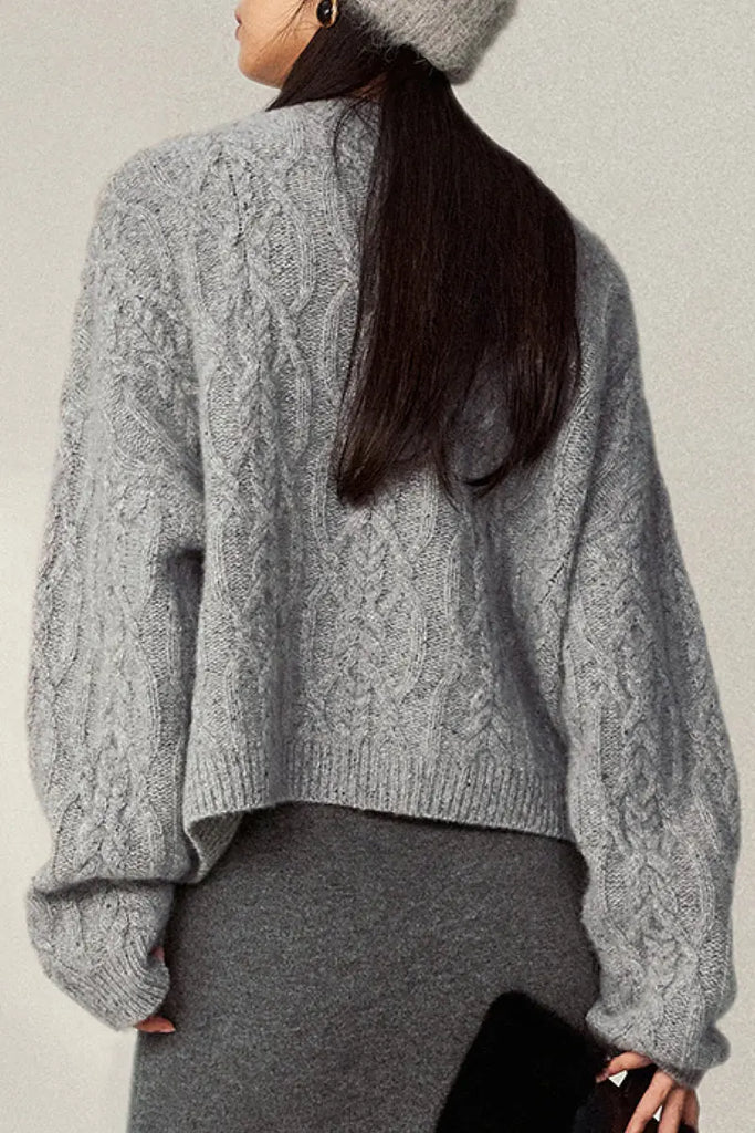 Fibflx Women's Super Chunky Cashmere Cable Knit Crewneck Sweater