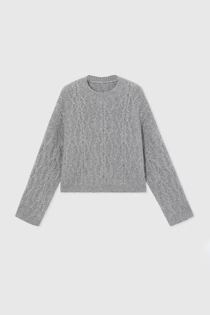 Fibflx Women's Super Chunky Cashmere Cable Knit Crewneck Sweater