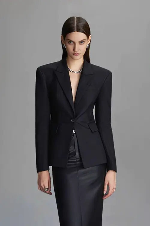 Fibflx Women's Tailored Single Breasted Slim Fit Black Blazer