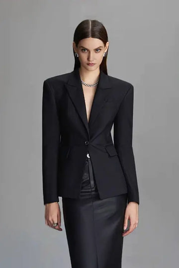 Fibflx Women's Tailored Single Breasted Slim Fit Black Blazer