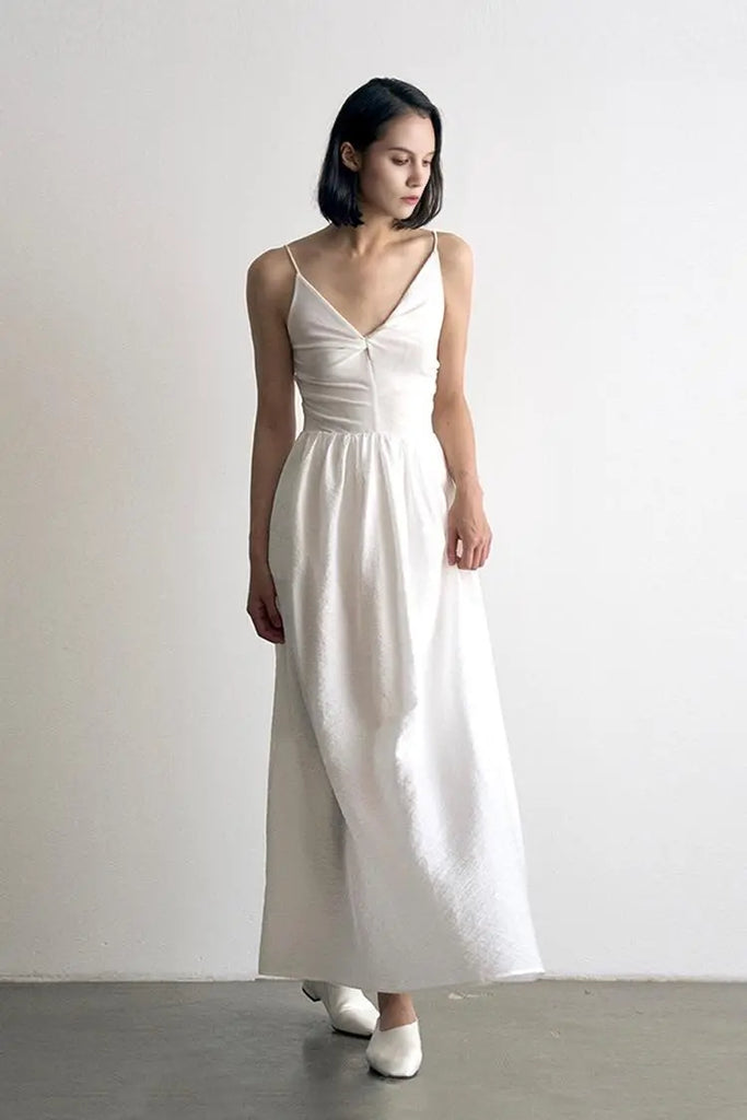 Fibflx Women's Tencel White Slip Maxi Dress with Front Twist