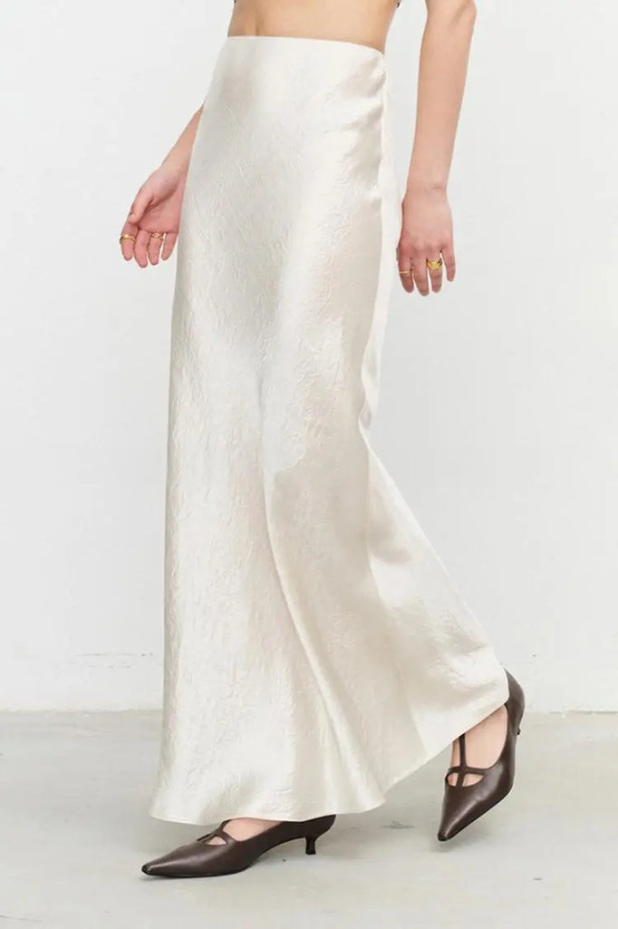 Fibflx Women's Textured Triacetate Slip Satin Maxi Skirt