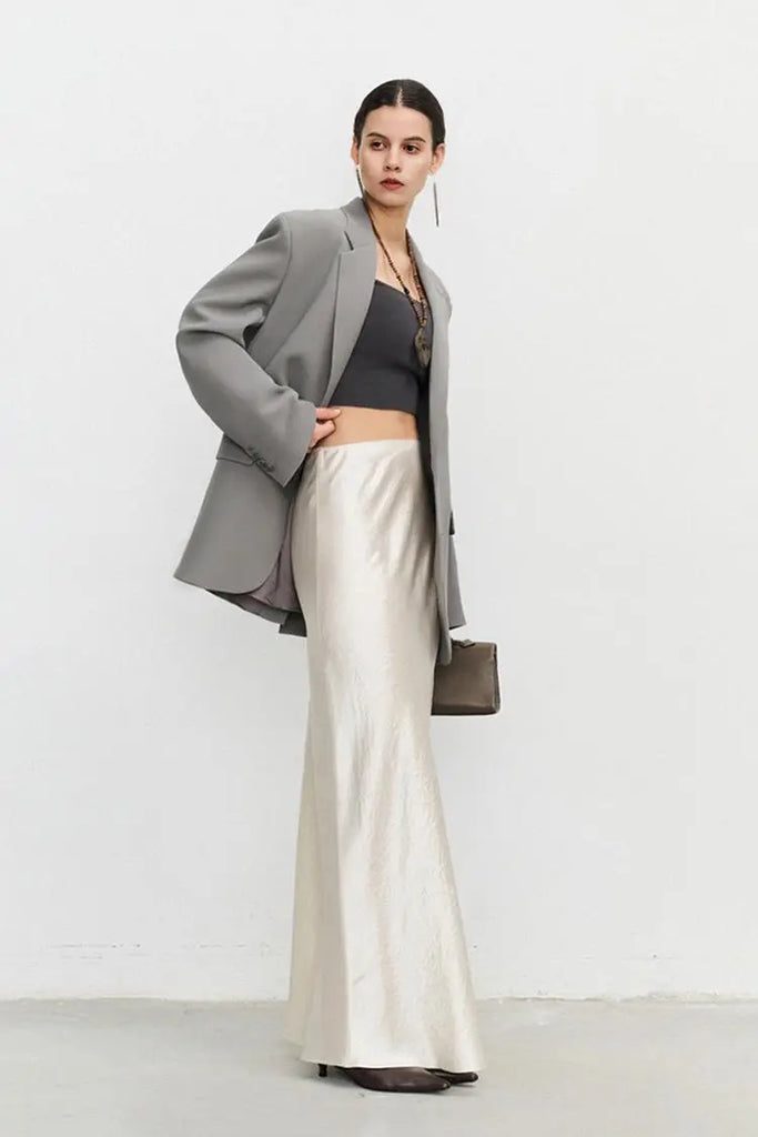 Fibflx Women's Textured Triacetate Slip Satin Maxi Skirt