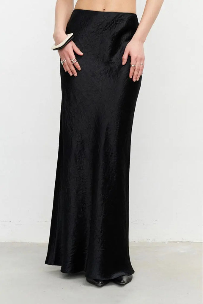 Fibflx Women's Textured Triacetate Slip Satin Maxi Skirt