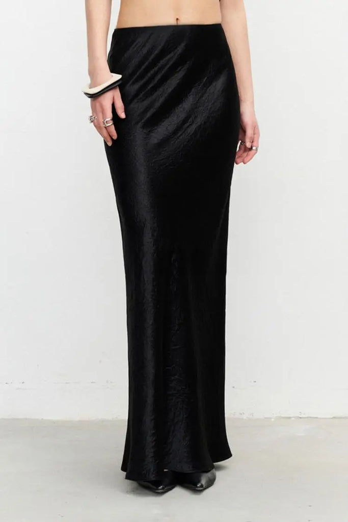 Fibflx Women's Textured Triacetate Slip Satin Maxi Skirt