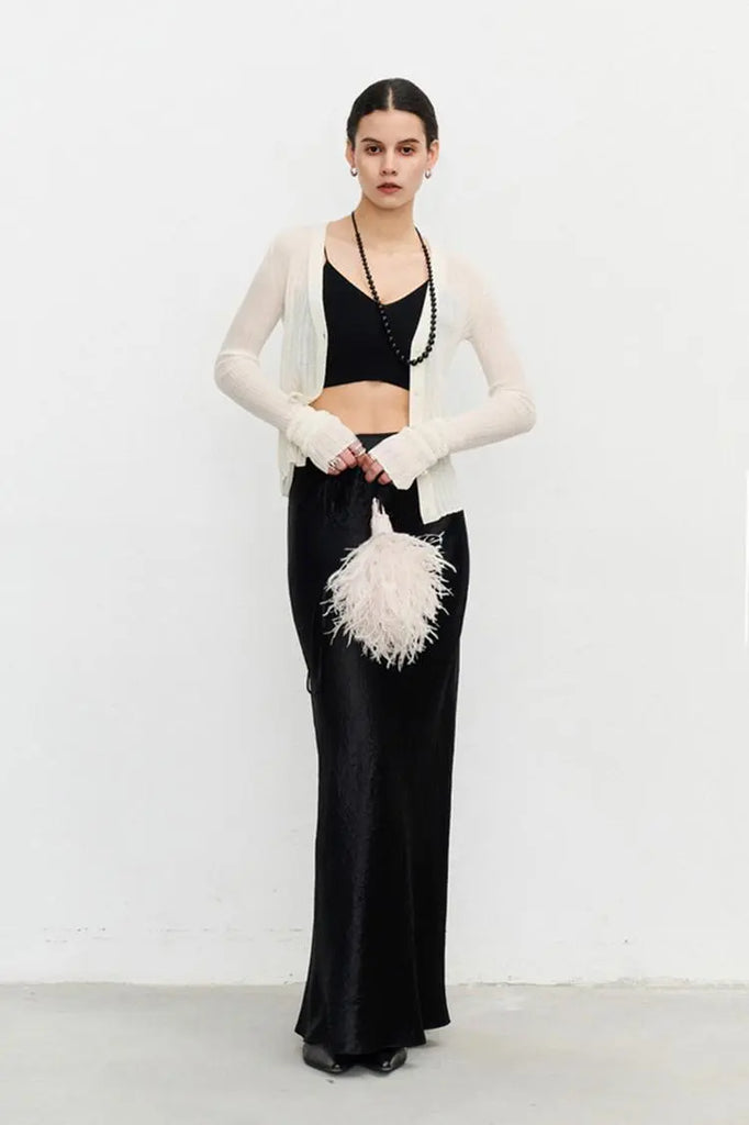 Fibflx Women's Textured Triacetate Slip Satin Maxi Skirt