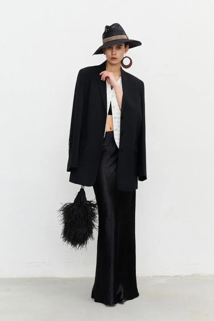 Fibflx Women's Textured Triacetate Slip Satin Maxi Skirt