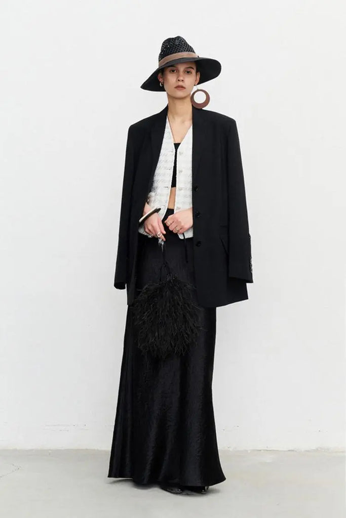 Fibflx Women's Textured Triacetate Slip Satin Maxi Skirt