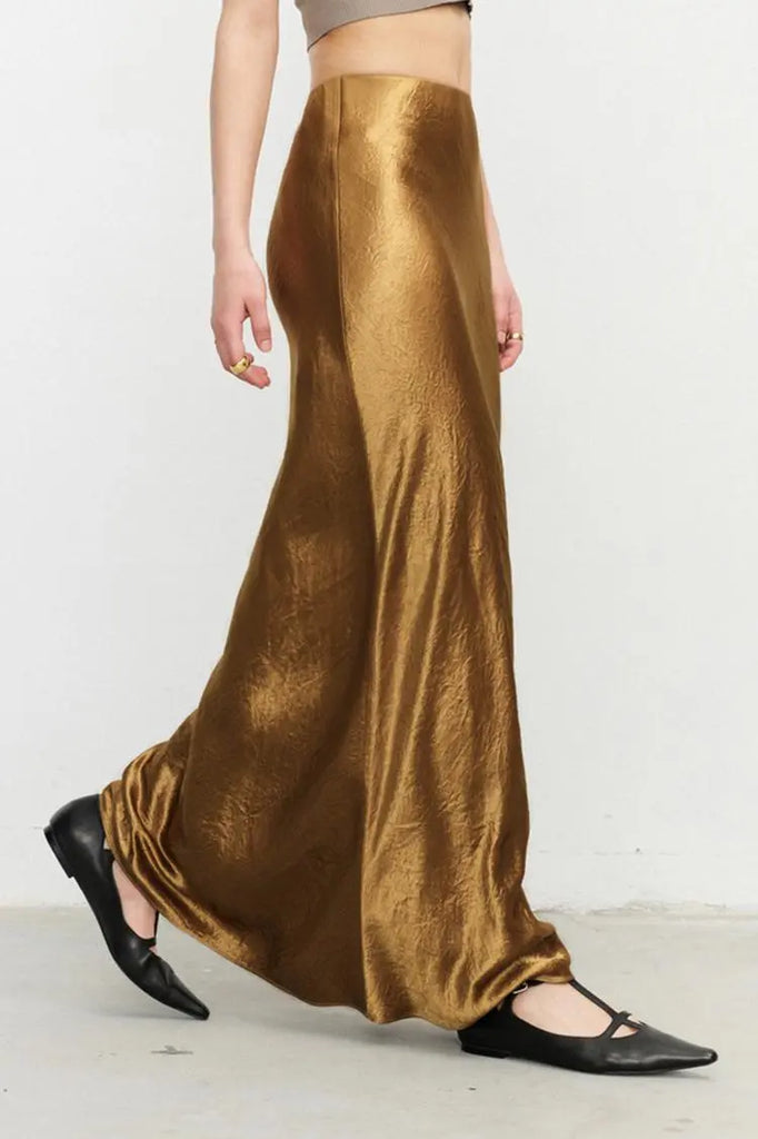 Fibflx Women's Textured Triacetate Slip Satin Maxi Skirt