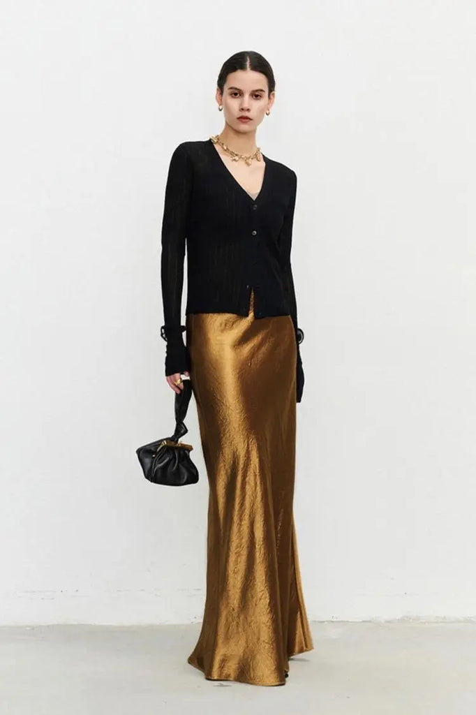 Fibflx Women's Textured Triacetate Slip Satin Maxi Skirt