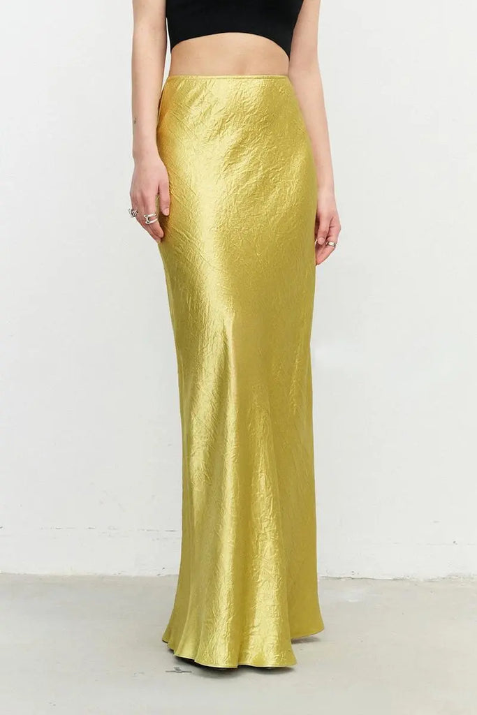 Textured Triacetate Slip Satin Maxi Skirt Fibflx
