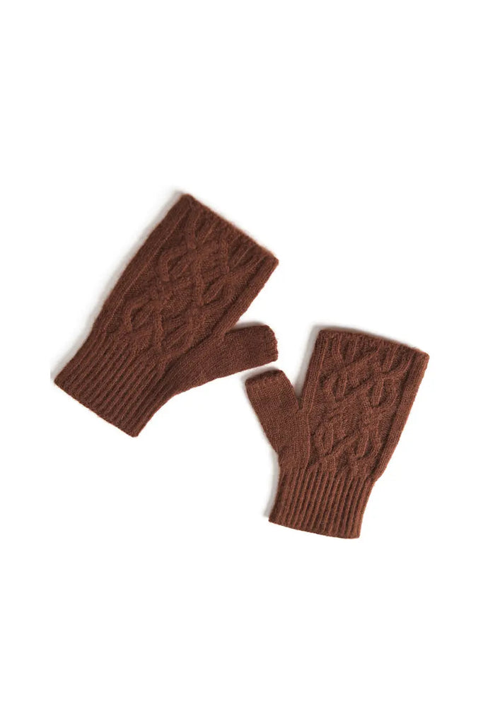 Fibflx Women's Thick Cashmere Cable Knit Fingerless Gloves