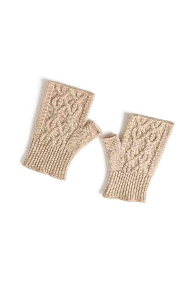 Fibflx Women's Thick Cashmere Cable Knit Fingerless Gloves