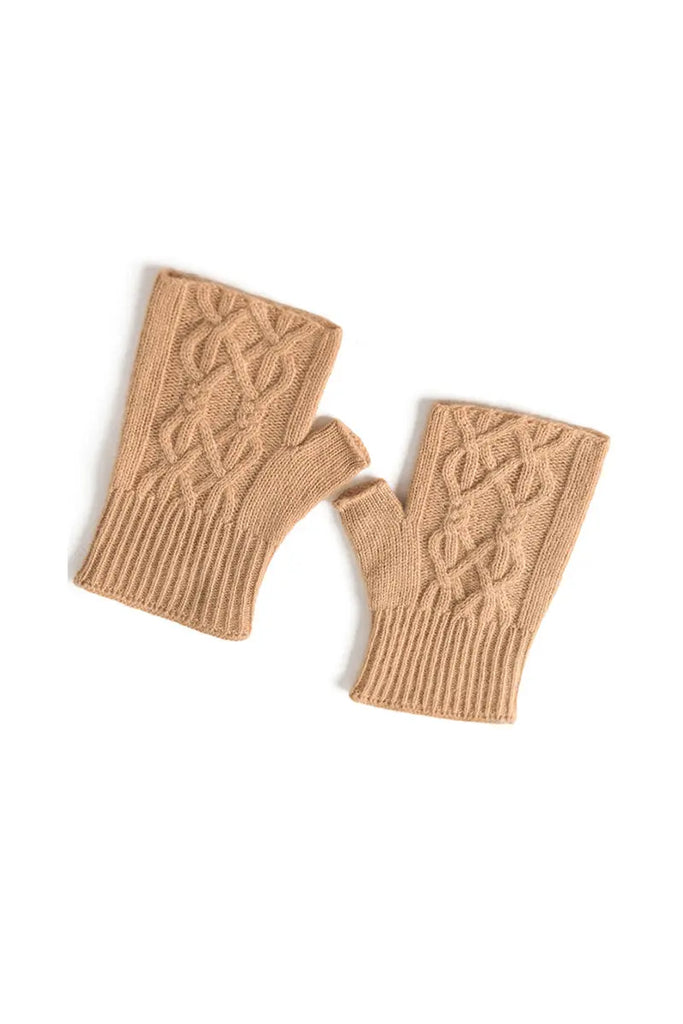 Fibflx Women's Thick Cashmere Cable Knit Fingerless Gloves