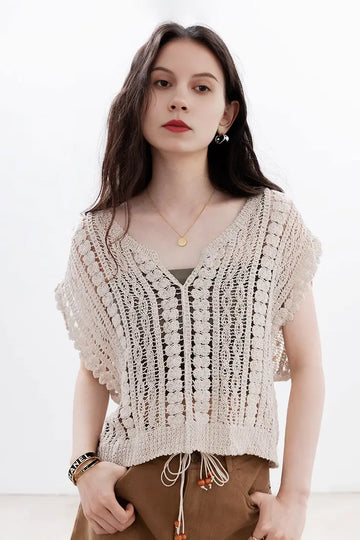 Fibflx Women's Two-Piece Knitted Crochet Vest Set