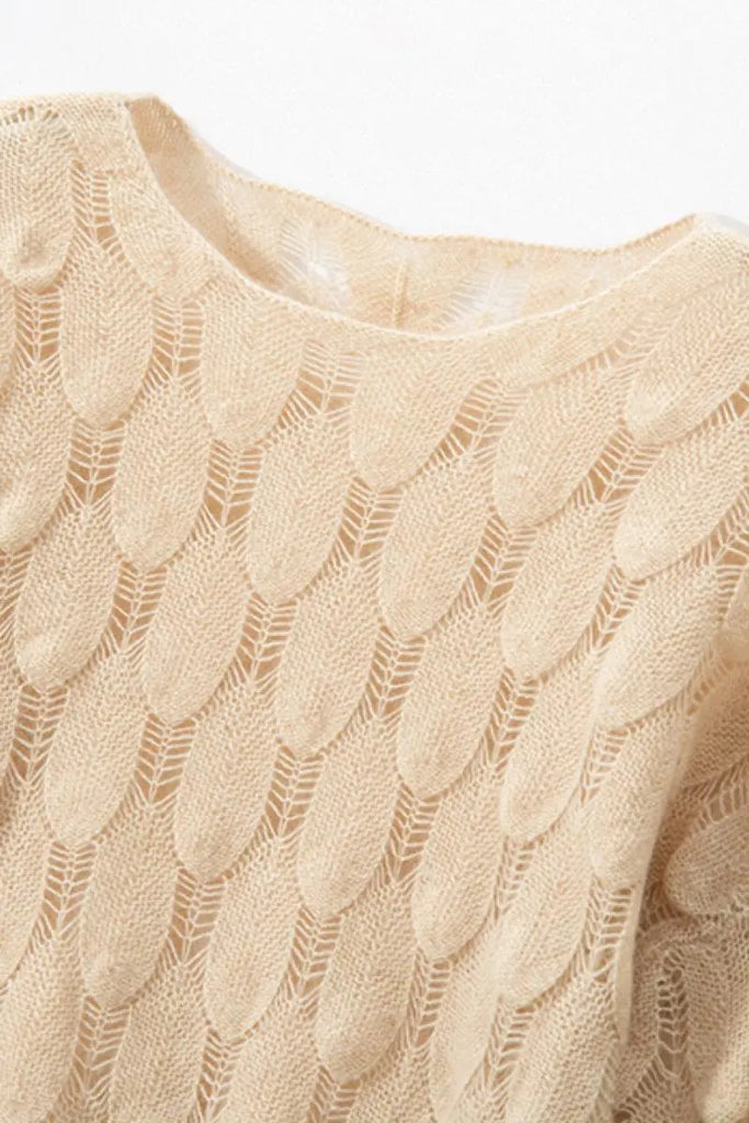 Fibflx Women's Ultra-Light 100 Cashmere Leaf-Knit Sweater