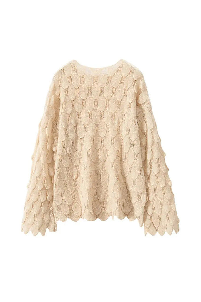 Fibflx Women's Ultra-Light 100 Cashmere Leaf-Knit Sweater