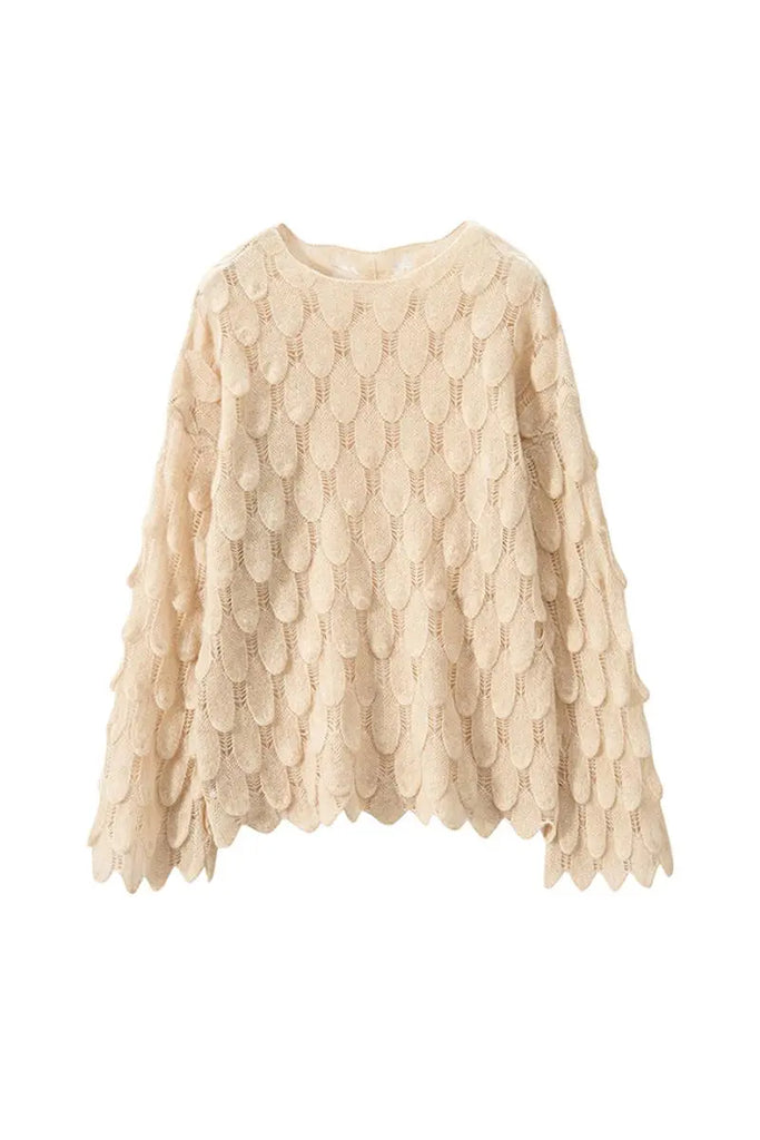 Fibflx Women's Ultra-Light 100 Cashmere Leaf-Knit Sweater