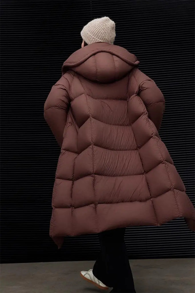 Fibflx Women's Ultra Light Seamless Water-Repellent Hooded Long Duck Down Puffer Coat