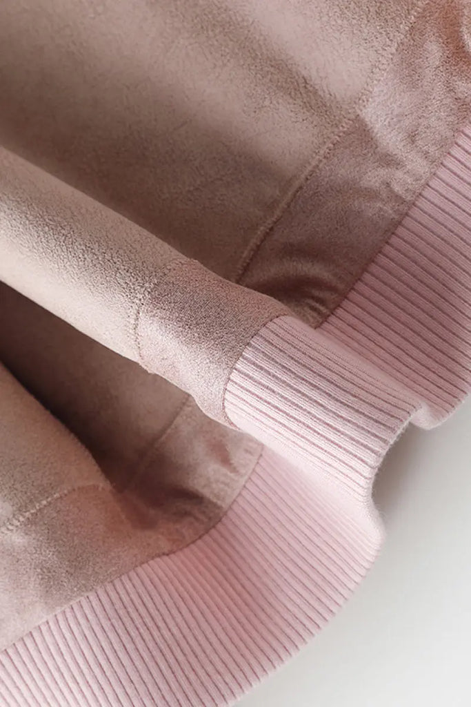 V Neck Color Block Shearling Bomber Jacket Fibflx