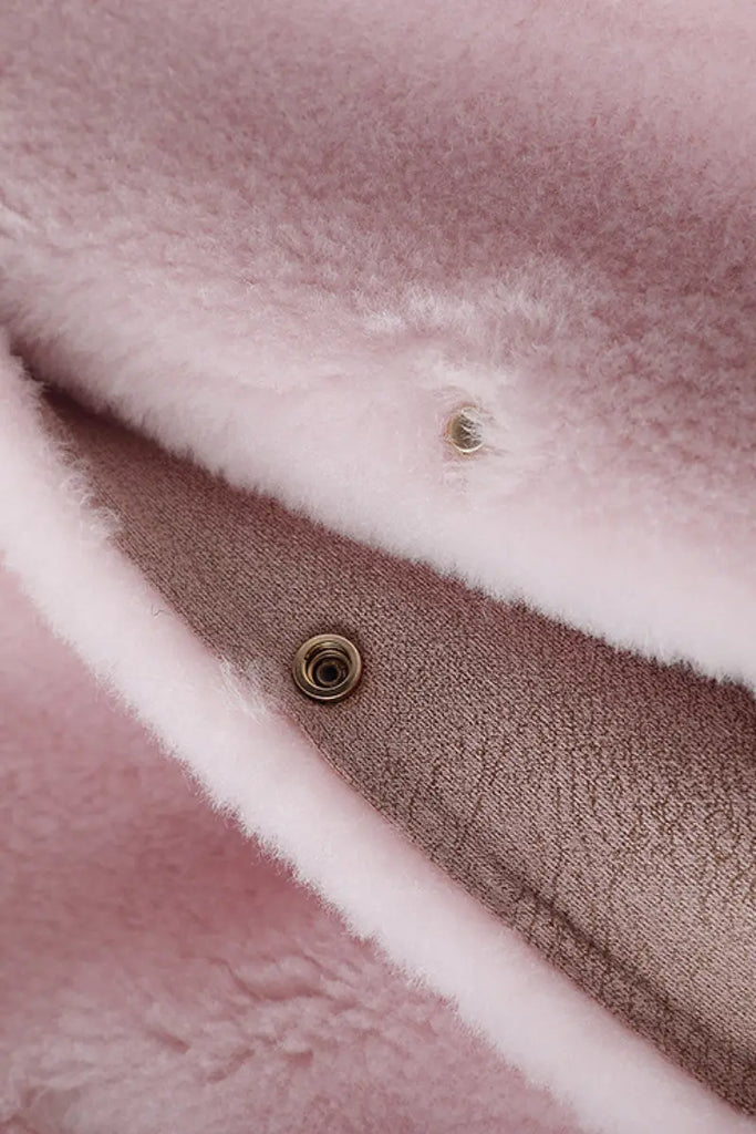 V Neck Color Block Shearling Bomber Jacket Fibflx