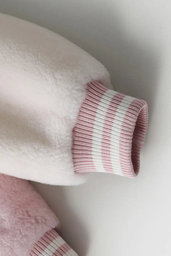 V Neck Color Block Shearling Bomber Jacket Fibflx